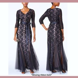 NEW $199 ALEX EVENINGS [ 18 R ] Sequined Lace Mermaid Gown in Navy Tan‎